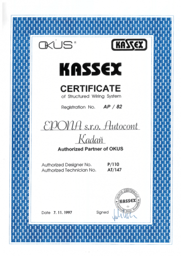 KASSEX OKUS certifikát